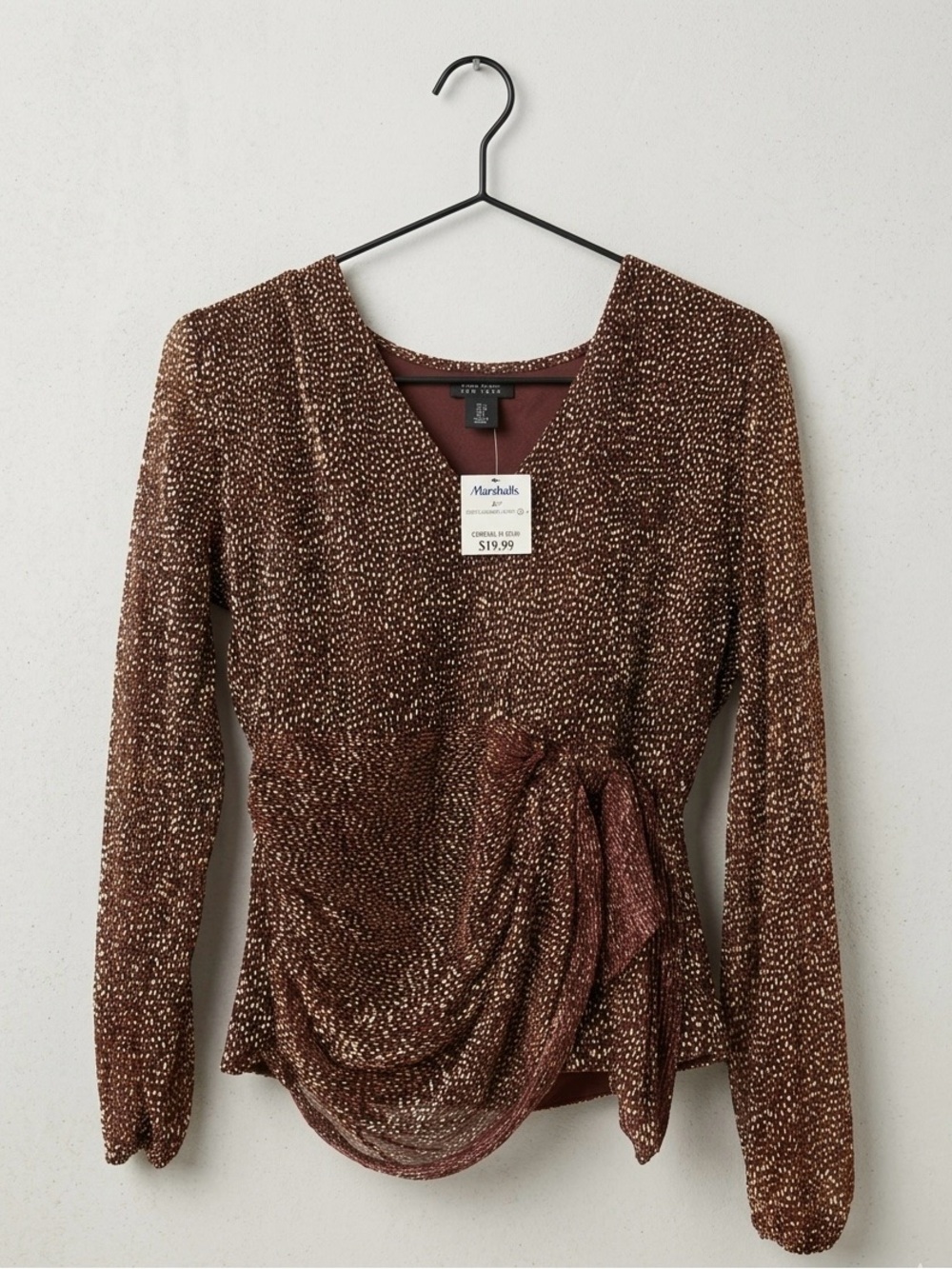 Brown Speckled Wrap Blouse - Unknown Brand